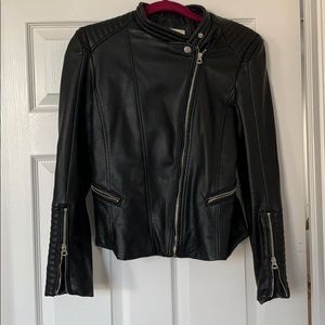 Black H&M faux leather motto jacket
